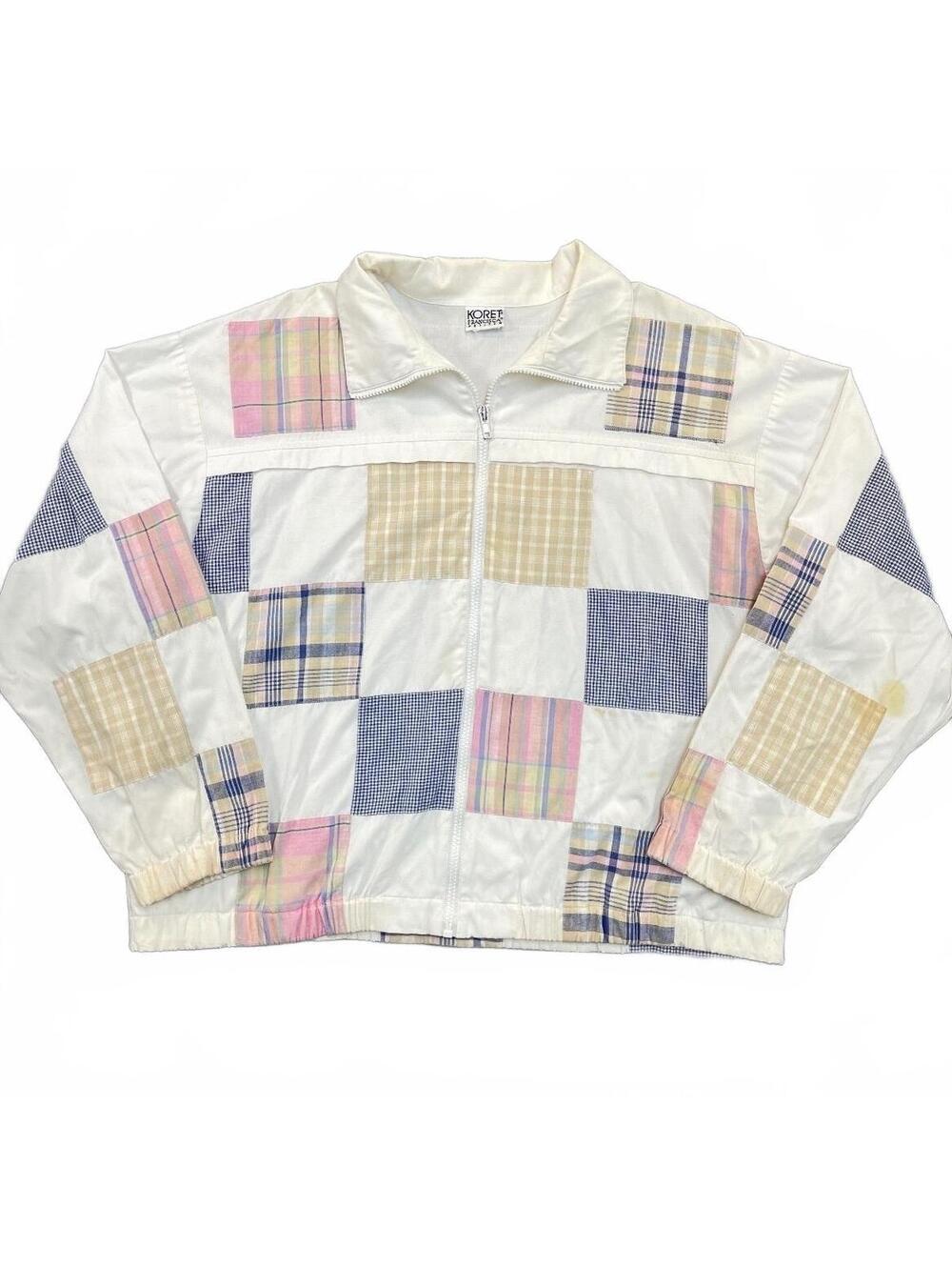 Vintage KORET Francisca Patchwork Windbreaker Jacket Womens M/L Plaid Gingham